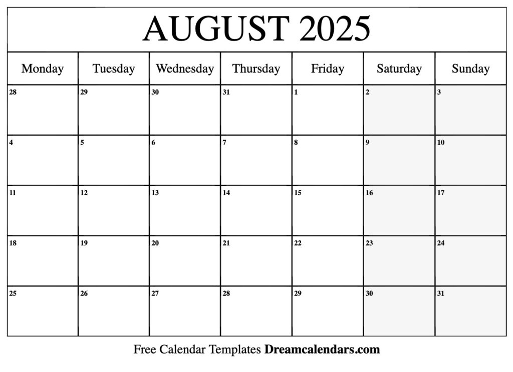 August 2025 Calendar Free Printable With Holidays And Observances