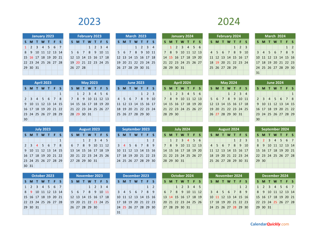 2023 2024 Two Year Calendar Free Printable Pdf Templates Images Images 