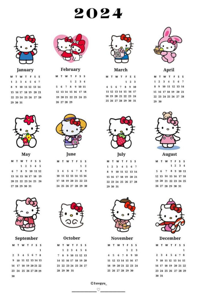 2024 Aesthetic Hello Kitty Calendar Made By Me Do Not Repost 