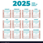 2025 Calendar Template With Weeks Start On Sunday Vector Image