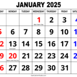 2025 January Calendar Big Numbers Today Sasha Brandice