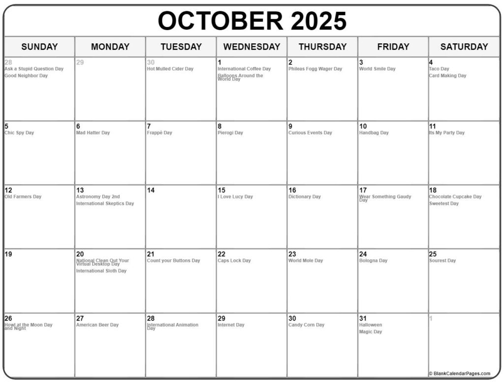 A Glimpse Into October 2025 A Calendar Of Holidays And Special Days 