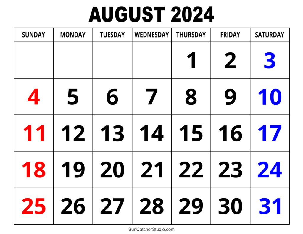 August 2024 Calendar Free Printable DIY Projects Patterns 