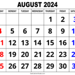 August 2024 Calendar Free Printable DIY Projects Patterns
