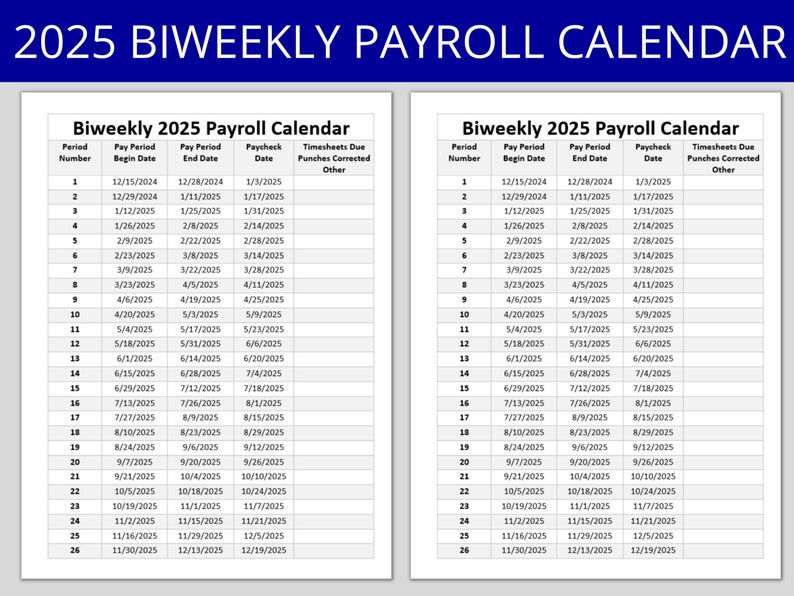 Biweekly Payroll Calendar 2025 MS Editable Word Pay Period Start End 
