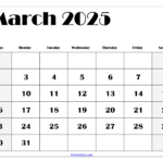 Blank March 2025 Calendar Printable Pdf 2025 Lexi Shayne