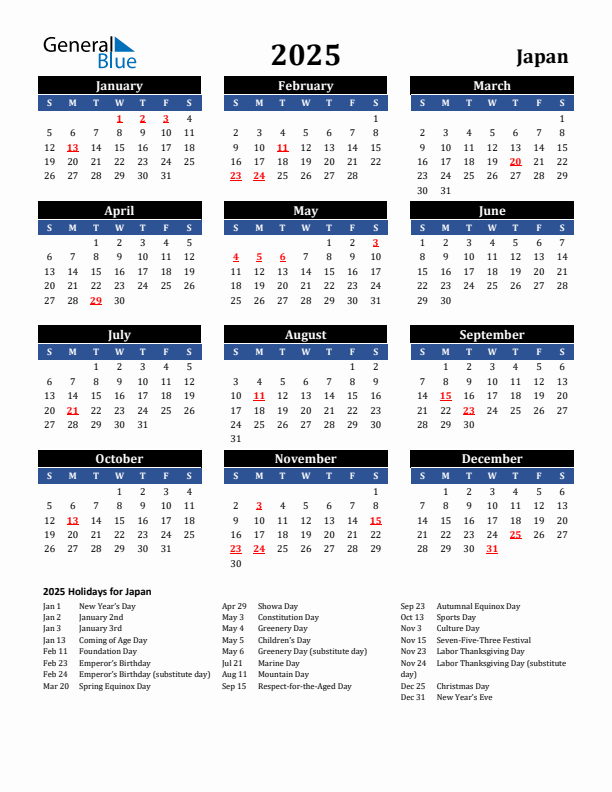 Calendar 2025 Japan Holiday Ian Ball