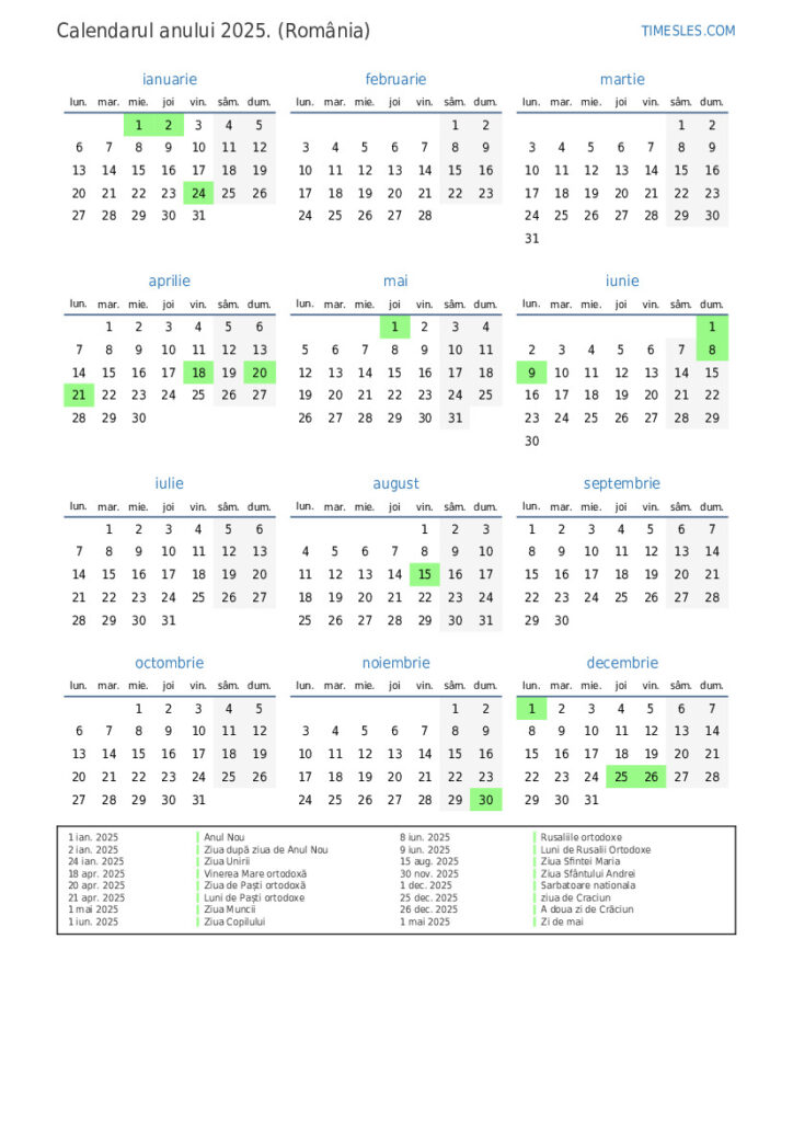 Calendar 2025 Sarbatori Legale Katti Kelcey