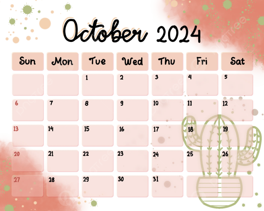 Calendar Oct 2024 Calendar October 2025 PNG Transparent Clipart