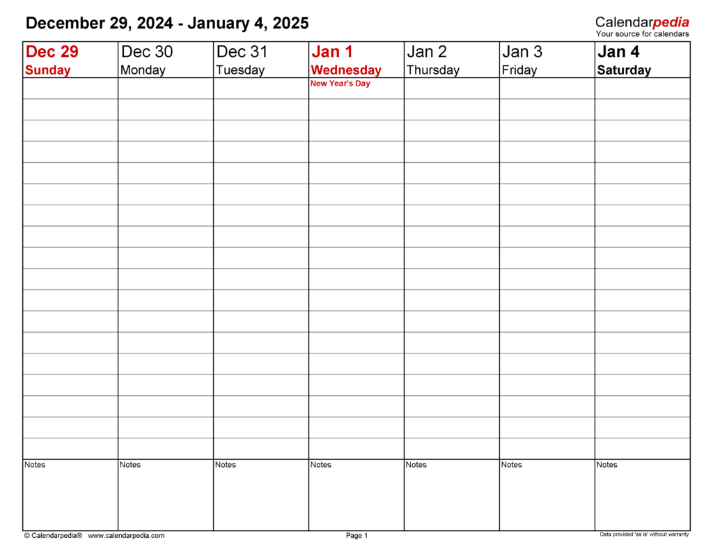 Calendarpedia 2025 Weekly Calendar Printable Templates Anthea Corrina