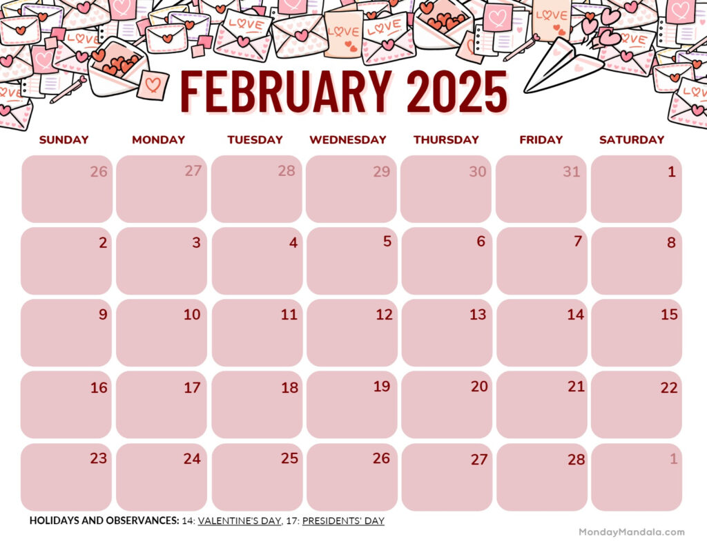 Feb Calendar 2025 Valentine Week Jill Sydney