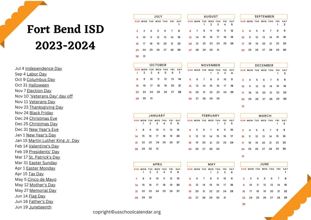 Fort Bend ISD Holiday Calendar US School Calendar
