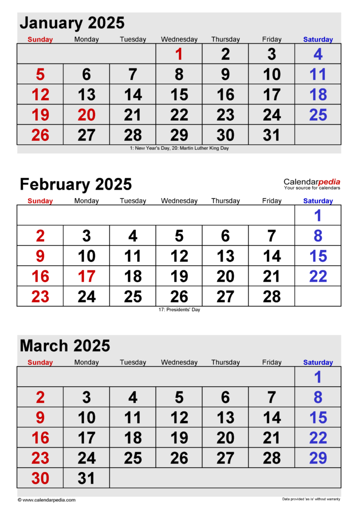 January February And March 2025 Calendar A Comprehensive Guide