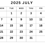 July 2025 Calendar PDF Calendar January 2025 Printable