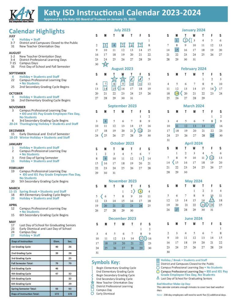 Katy ISD 2024 2025 Calendar A Comprehensive Overview Printable 2025 