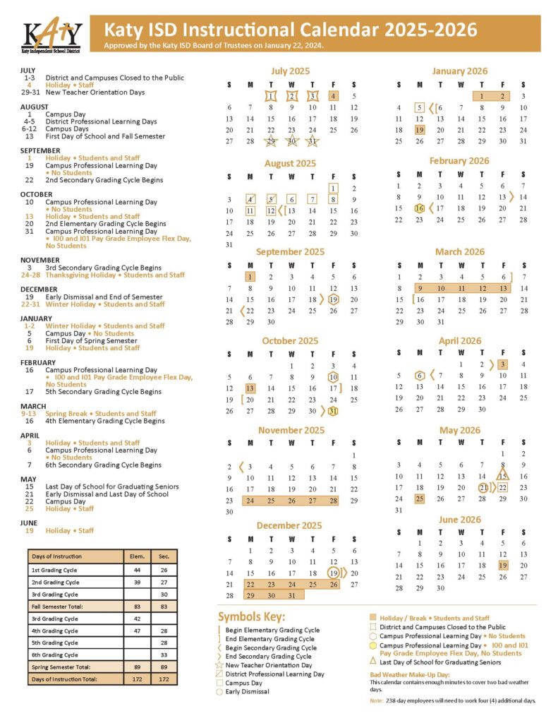 Katy ISD Approves 2025 2026 Instructional Calendar