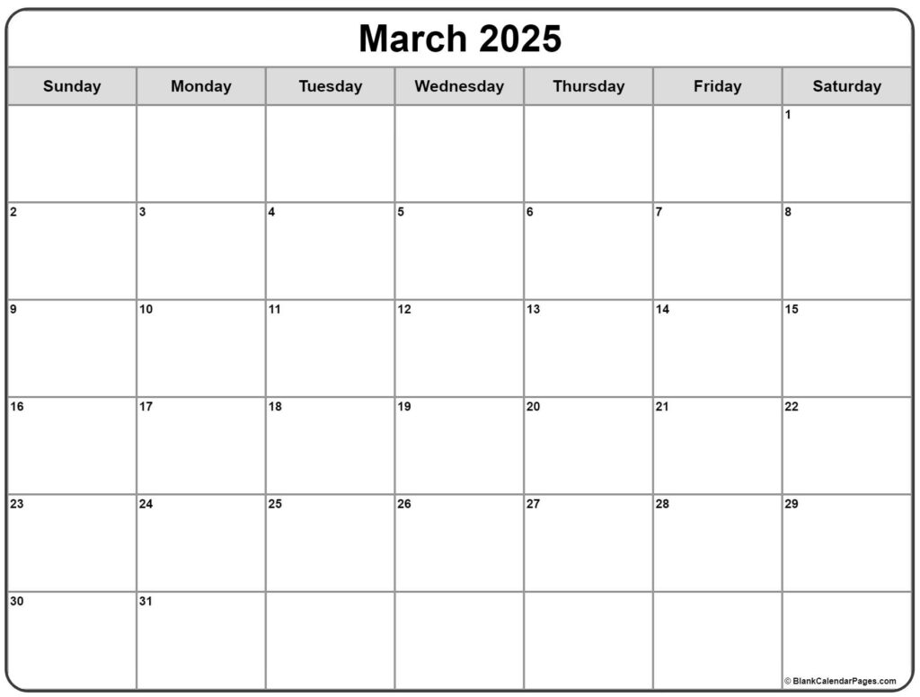 March 2025 Blank Calendar Evey Oneida