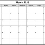 March 2025 Blank Calendar Evey Oneida