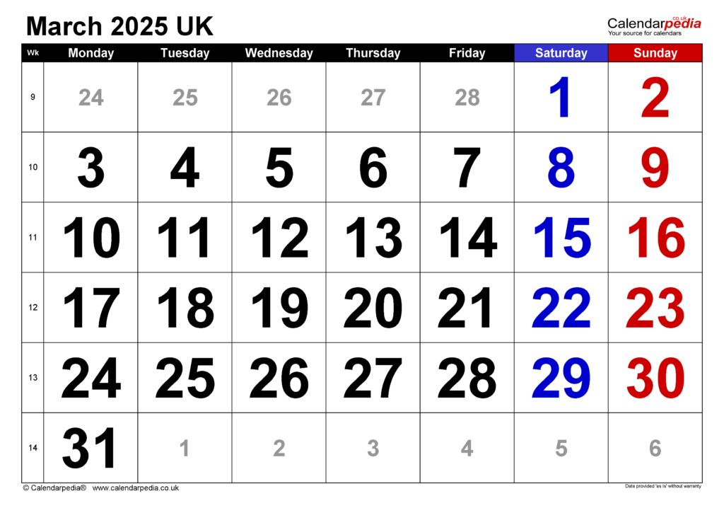 March 2025 Calendar UK A Comprehensive Guide Calendar January 2025 