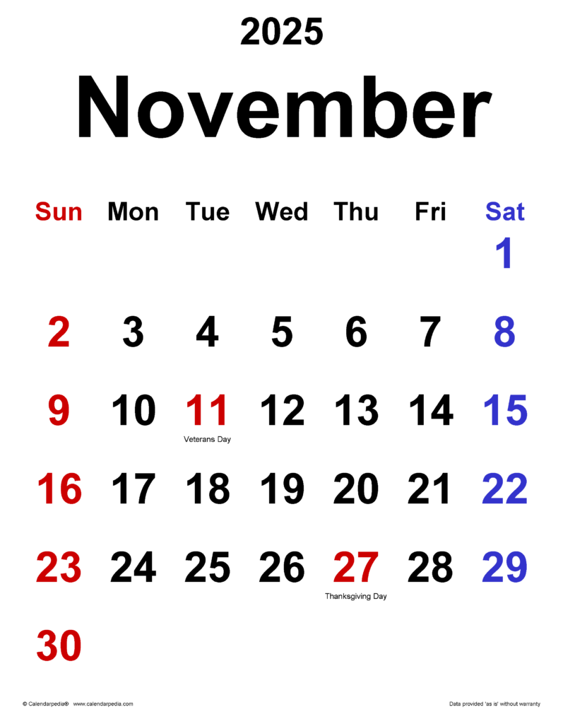 November 2025 Calendar A Comprehensive Guide To The Month s Events And 