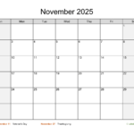 November 2025 Calendar With Weekend Shaded WikiDates