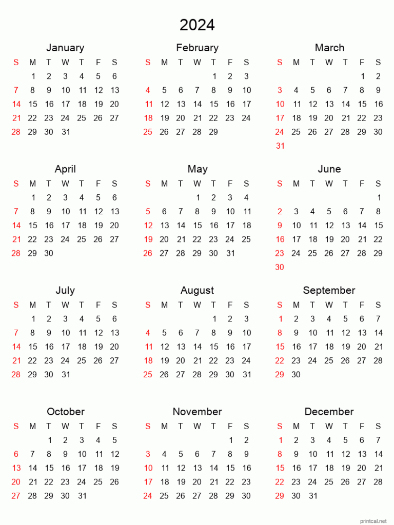 Print Calender 2024 2024 Calendar Printable
