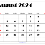 Printable Calendar August 2024 June 2024 Daffy Laurie