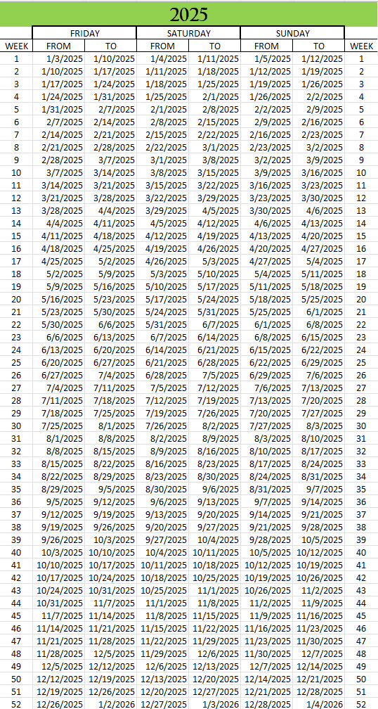 Rci Calendar Weeks 2025 Schedule Pdf Johna Madella