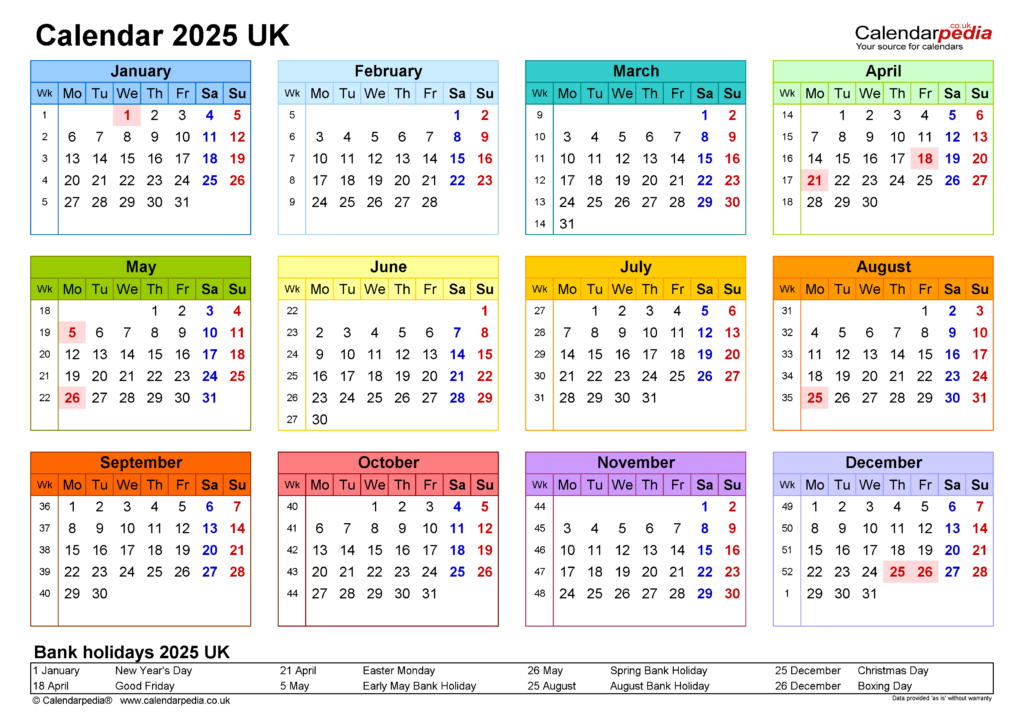 Uk 2025 Calendar Printable Helene Charlene