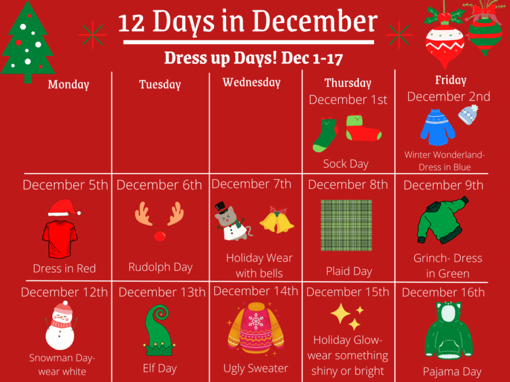 12 Day In December Dress Up Days click Here Bill W Wright