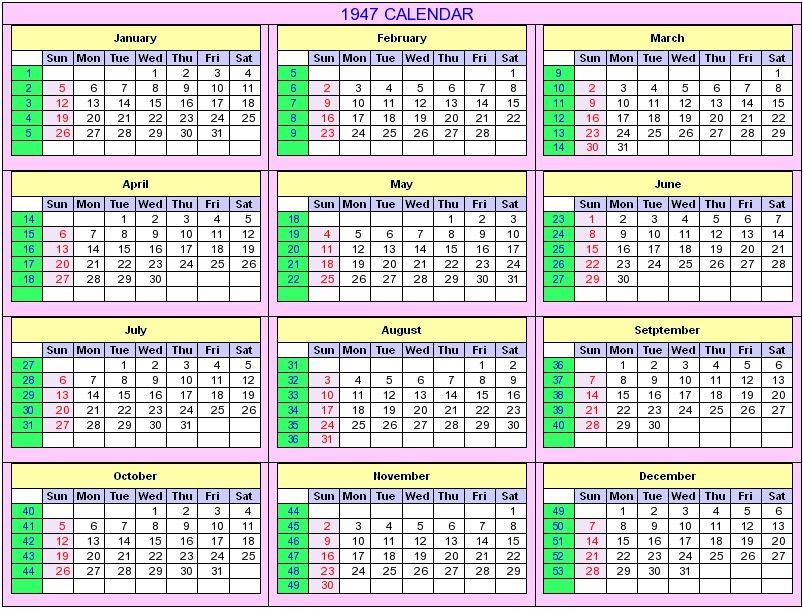 15 August 1947 Calendar