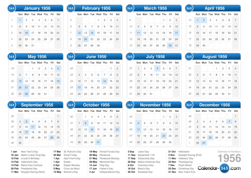 1956 Calendar