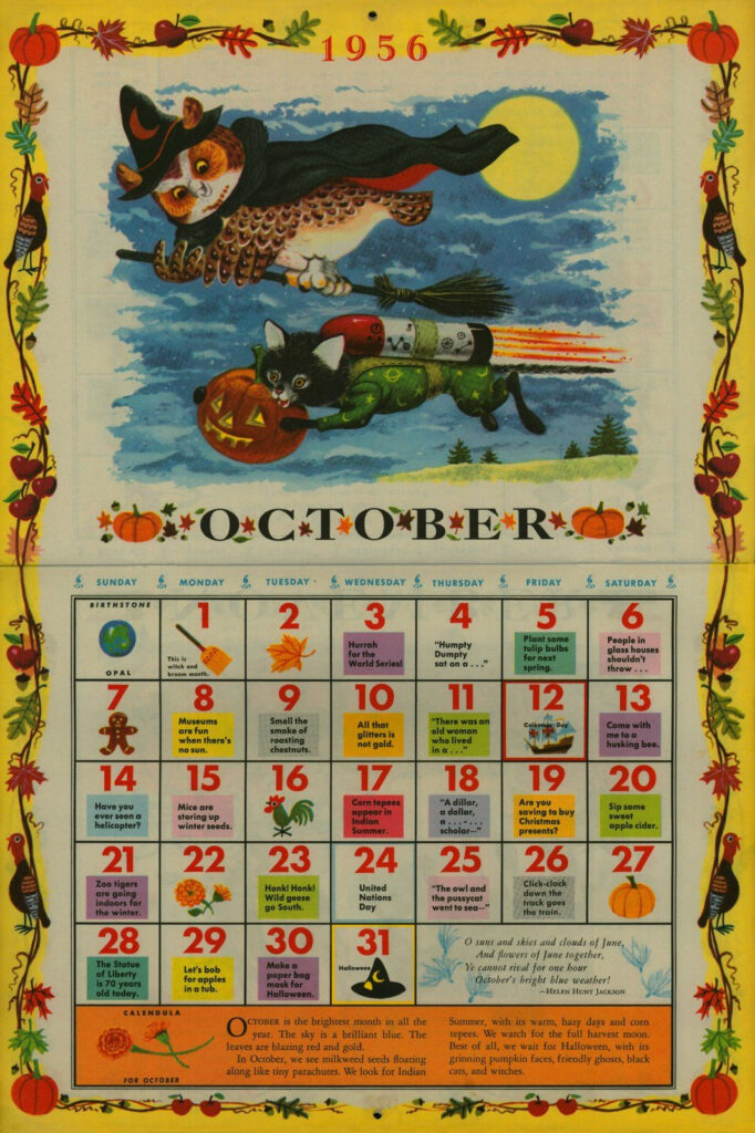 1956 Calendar Preschool Calendar Printable