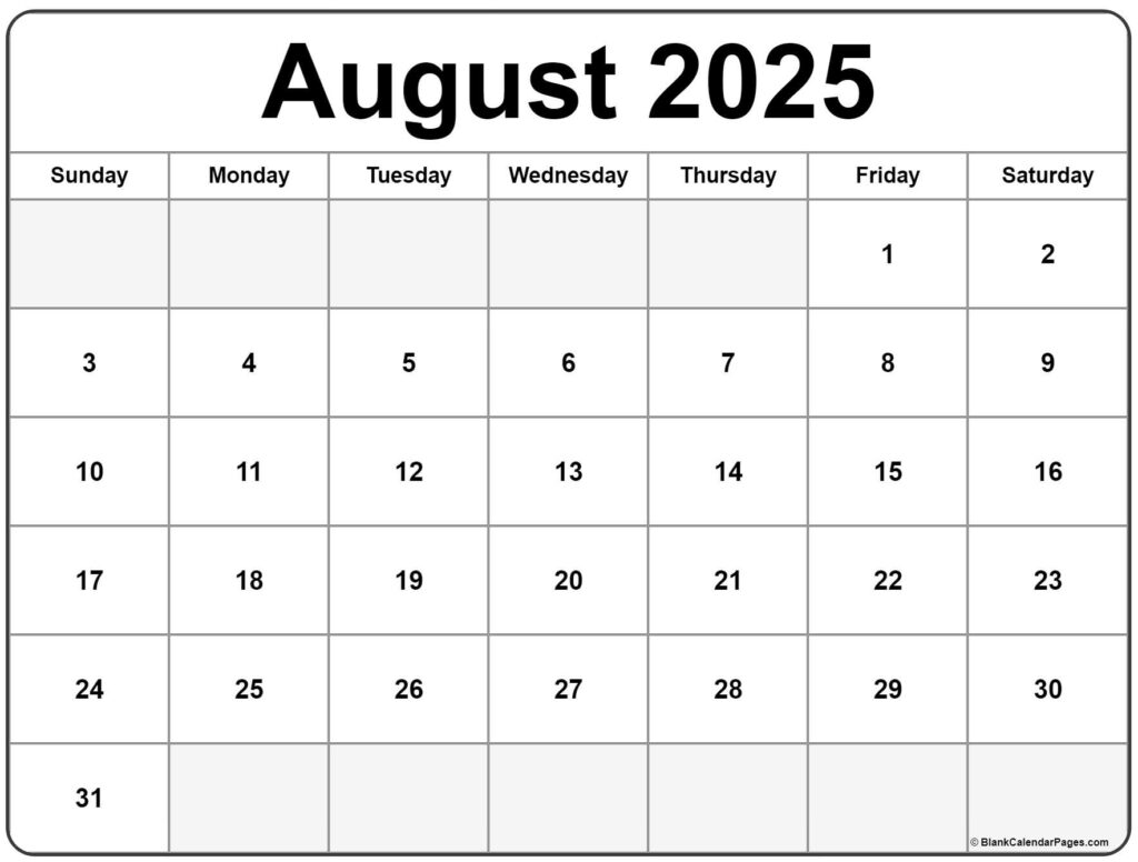 2022 Yearly Calendar Printable August