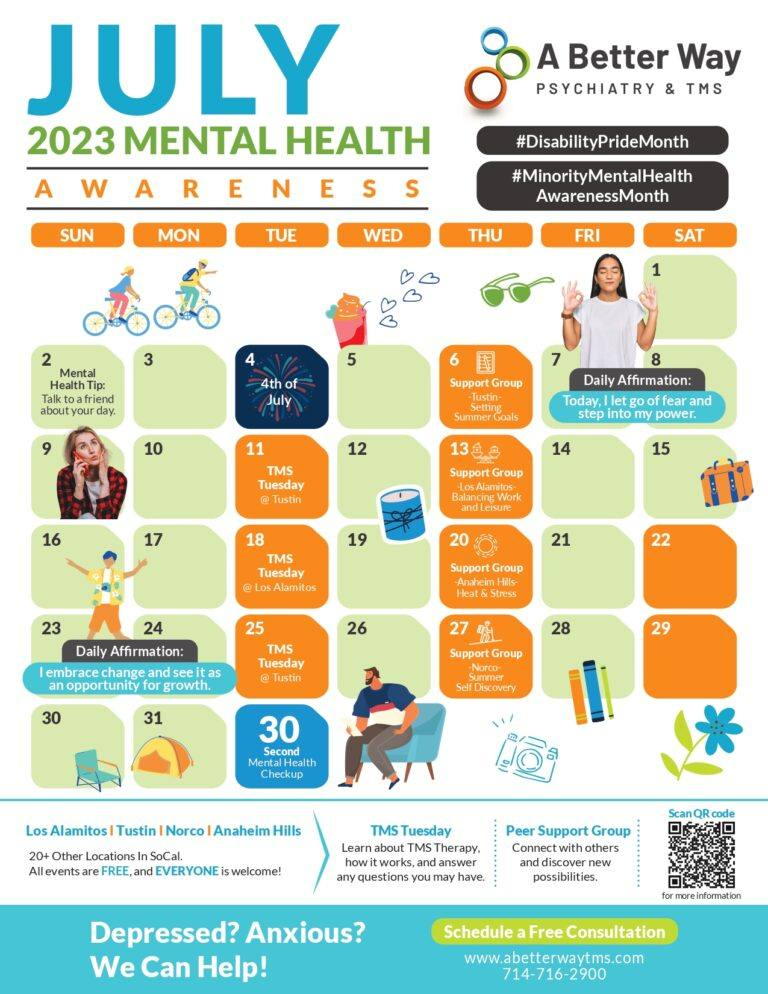 2023 Mental Health Awareness Calendar Psychiatry TMS Therapy In 