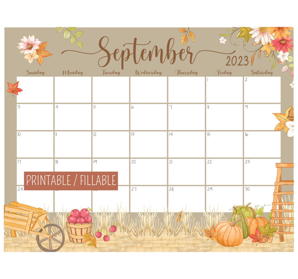 2023 September Printable Editable Calendar Fall Calendar Etsy