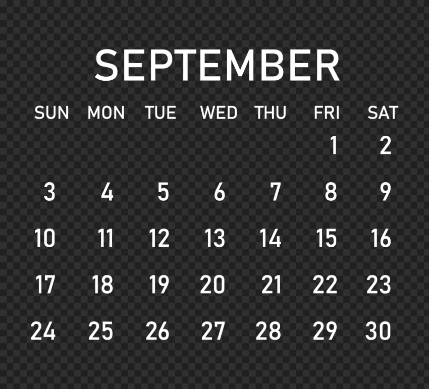 2023 September White Calendar Download PNG Citypng