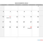 2024 November Calendar With Holidays List Printable Calendar Bank 2024