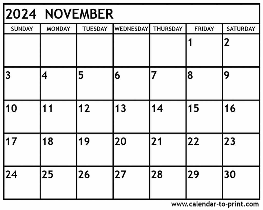 2024 November Calendar With Holidays Printable Calendar 2024 Calendar 