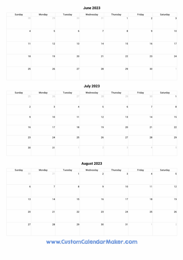 3 Month Calendar June July August 2024 Printable Daryl Emiline