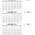 3 Month Calendar November December January