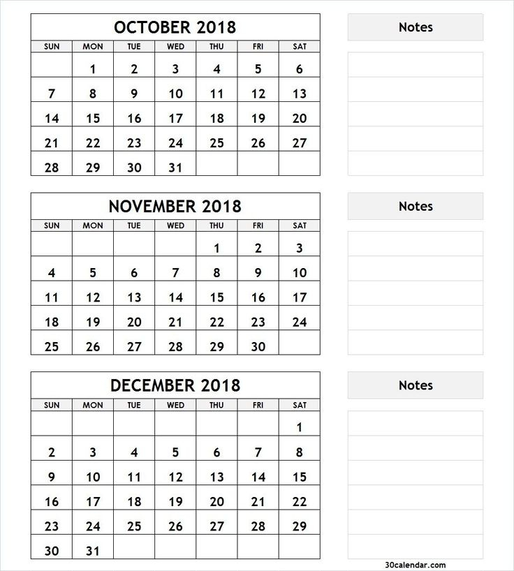 3 Month Calendar November December January