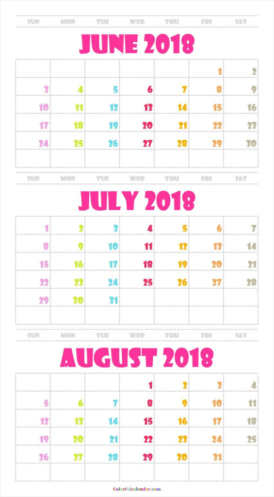 3 Month Calendar Printable June July August 2024 Libby Clarette