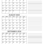 3 Month Vertical Calendar July September 2024 Calendar 2024