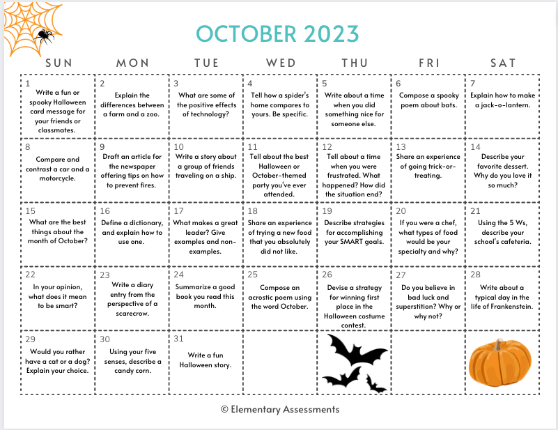 53 Great October Writing Prompts W Calendar Printable