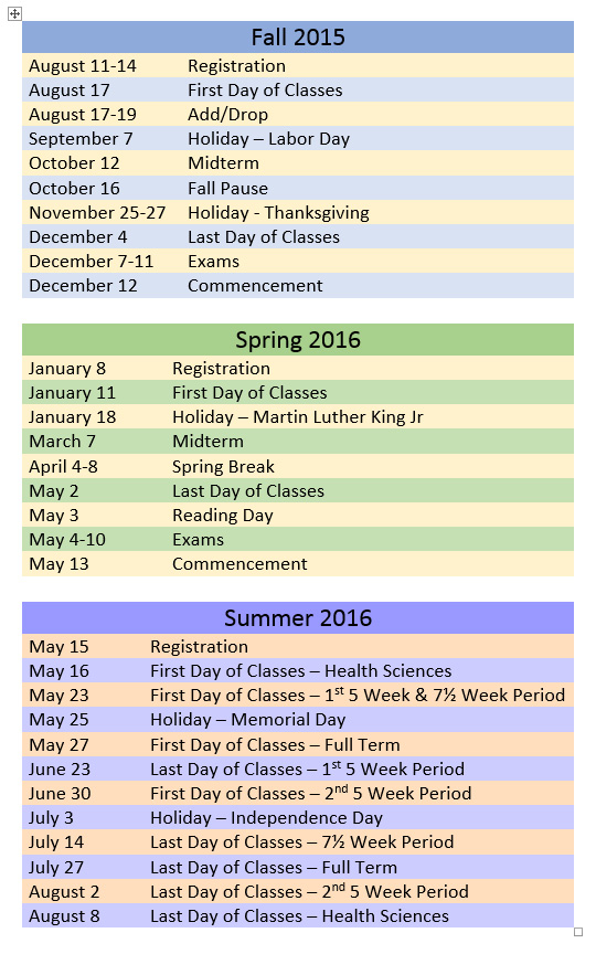 Academic Calendar Augusta University Bobina Melisa
