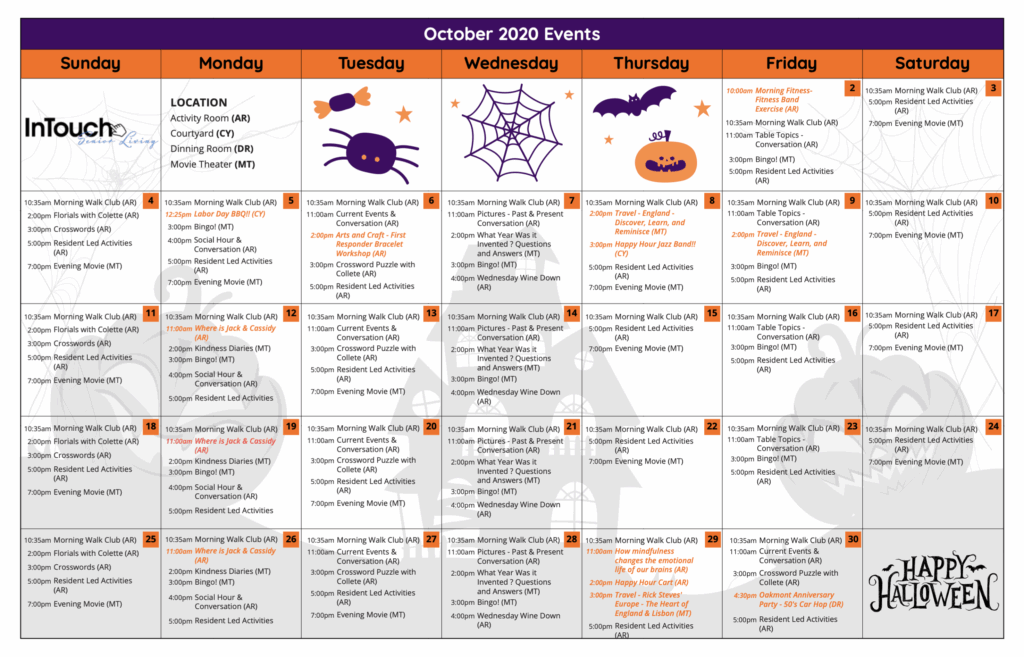 Activity Calendar For Seniors Citizens InTouchLink Senior Living 