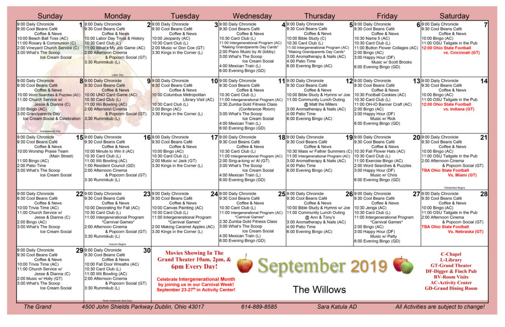 Assisted Living Activity Calendar Assisted Living Activities 