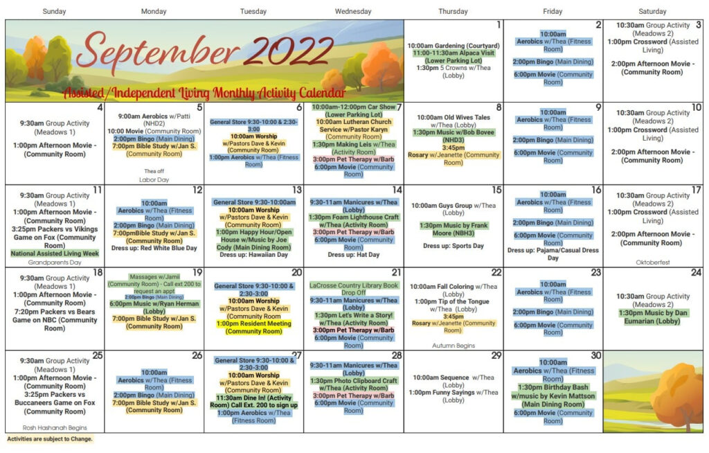 Assisted Living Activity Calendar At SpringBrook Assisted Living