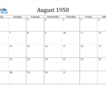August 1950 Calendar PDF Word Excel